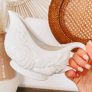 White Oversized Fall Ceramic Gravy Boat Dish